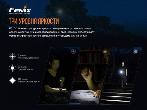 798 Fenix Фонарь Fenix E01 V2.0 Black CREE XP-G2 S3 фото 11